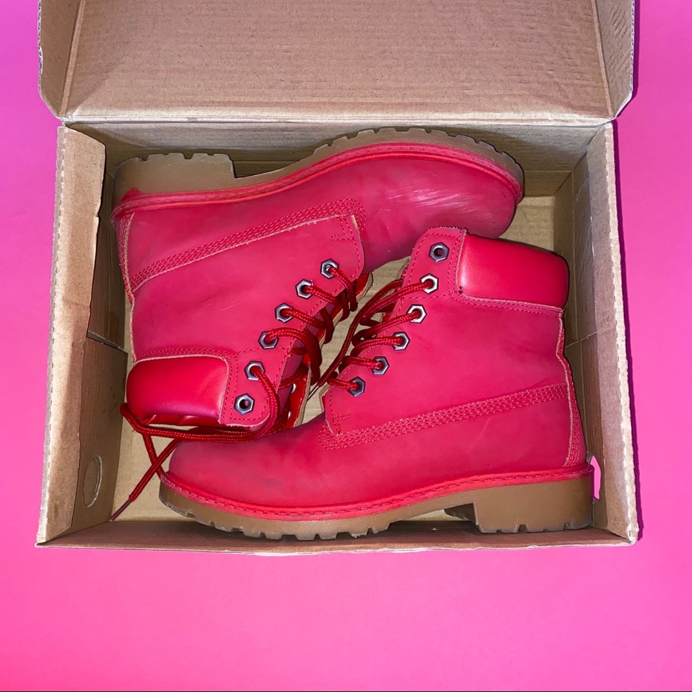 Red faux timberlands